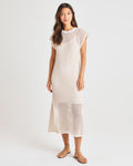 Scoop Neck Cotton Mesh Slit Sheer Dolman Short Sleeves Sleeves Cover Up/Slip Dress/Midi Dress