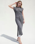 Dolman Short Sleeves Sleeves Sheer Mesh Slit Cotton Scoop Neck Cover Up/Slip Dress/Midi Dress