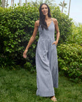 V-neck Smocked Cotton Flowy Crinkled Checkered Gingham Print Summer Jumpsuit