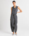 Pocketed Button Front Drawstring Collared Jumpsuit
