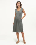 V-neck Cap Sleeves Sleeveless Above the Knee Pocketed Ribbed Slit Dress