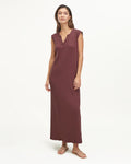 V-neck Slit Ribbed Crew Neck Floor Length Cap Sleeves Dress