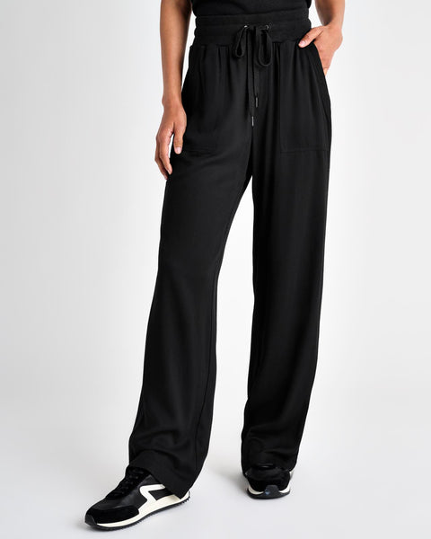 JOIE 100% Silk Wide Leg Elastic Drawstring Pants w/pockets Black Large & XL