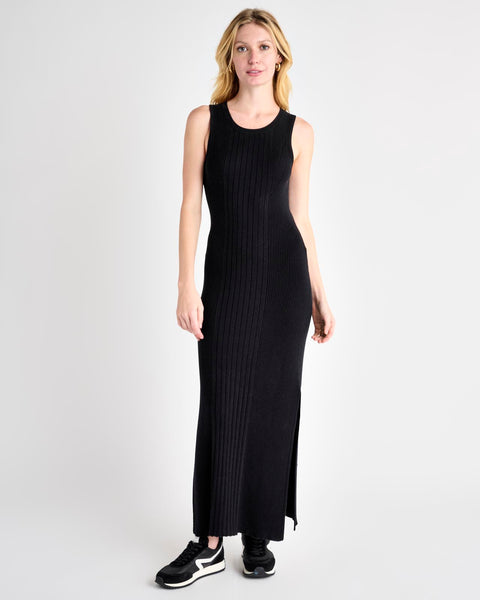 Silk Slit Ribbed Fitted Sweater Dress