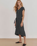 V-neck Cap Sleeves Tie Waist Waistline Pocketed Midi Dress