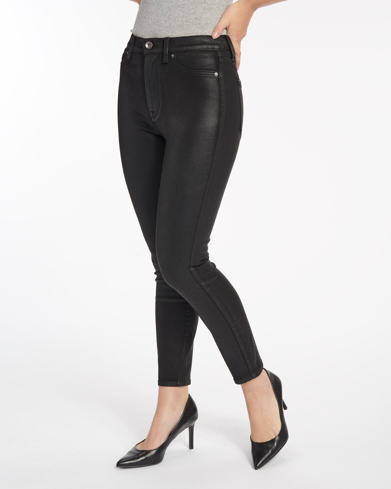 SALE: Black Coated Skinny Trousers, ONLY