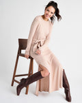 Fall Crew Neck Cashmere Sweater Long Sleeves Floor Length Slit Bodycon Dress