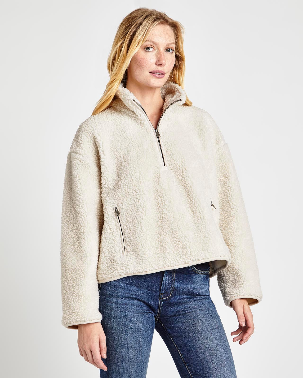 half-zip sherpa pullover