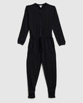 Girls Pocketed Drawstring Shirred Button Front Velvet Jumpsuit