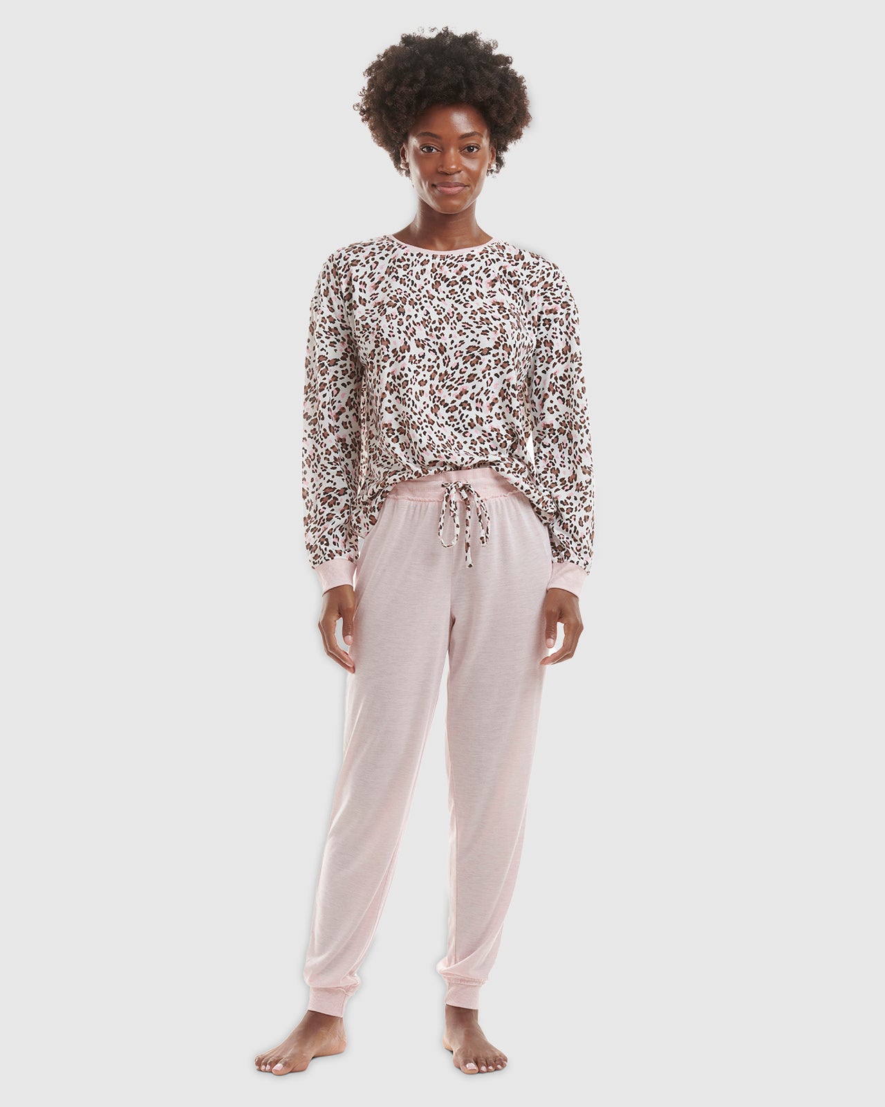 Mauve Heather Leopard Print Pullover Jogger PJ Set