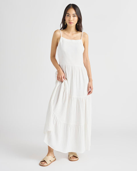 Smocked Ankle Length Tiered Fitted Pocketed Flowy Sleeveless Dress