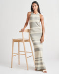 Tall Ribbed Fitted Open-Back Metallic Striped Print Maxi Dress