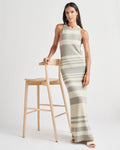 Tall Metallic Open-Back Ribbed Fitted Striped Print Maxi Dress