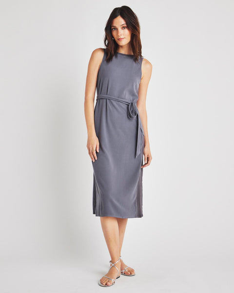 Ribbed Belted Boat Neck Midi Dress