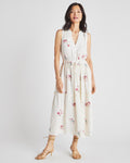 Linen Tie Waist Waistline Collared Flowy Drawstring Pocketed Tiered Floral Print Dress