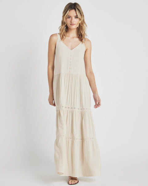 V-neck Plunging Neck Tiered Maxi Dress