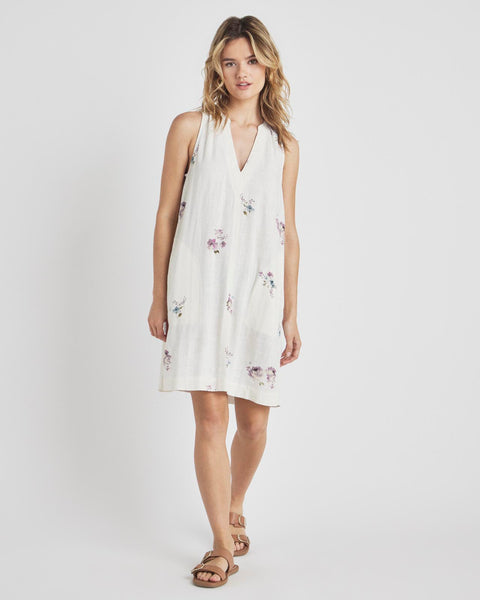 Spring Collared Above the Knee Pocketed Banding Flowy Shift Floral Print Linen Dress