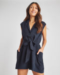 Collared Button Front Belted Pocketed Tie Waist Waistline Romper