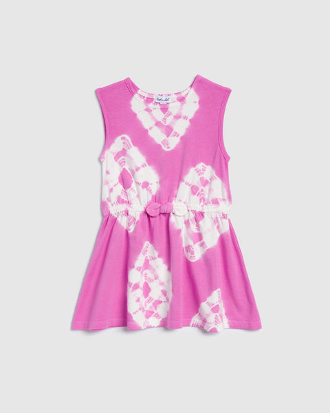 Toddler Crew Neck Jersey Tie Dye Print Dress With a Bow(s)