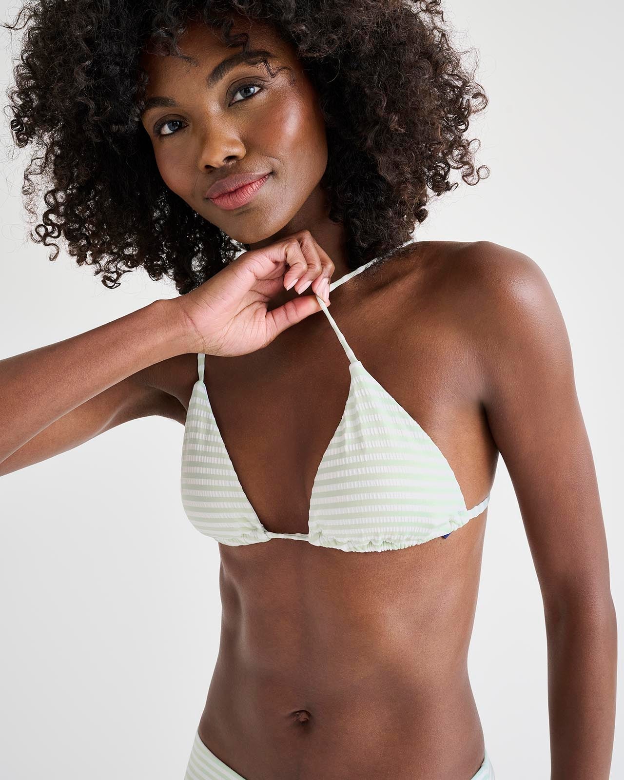 Hollister co-ord rouched front bikini top and bottoms set in stripe