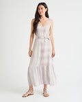 Striped Print Tie Waist Waistline Pocketed Belted Tiered Self Tie Scoop Neck Square Neck Summer Maxi Dress/Midi Dress