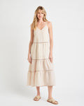 V-neck Spaghetti Strap Tiered Flowy Linen Maxi Dress