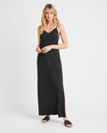 V-neck Spaghetti Strap Slit Silk Slip Dress/Maxi Dress