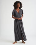 Self Tie Slit Belted Elasticized Tie Waist Waistline Jersey Flutter Short Sleeves Sleeves Maxi Dress