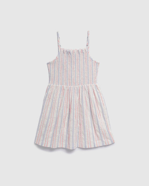 Girls Ruched Striped Print Summer Sleeveless Dress