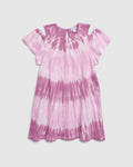 Girls Crew Neck Tie Dye Print Cutout Dress With Ruffles