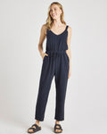 V-neck Lyocell Drawstring Pocketed Spring Jumpsuit