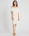 Bell Sleeves Off the Shoulder Pleated Spring Linen Midi Dress With Ruffles