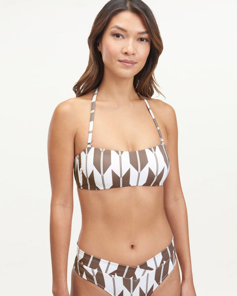 Geometric Bikini Top - Strapless Swim Top - Tie-Front Bikini Top