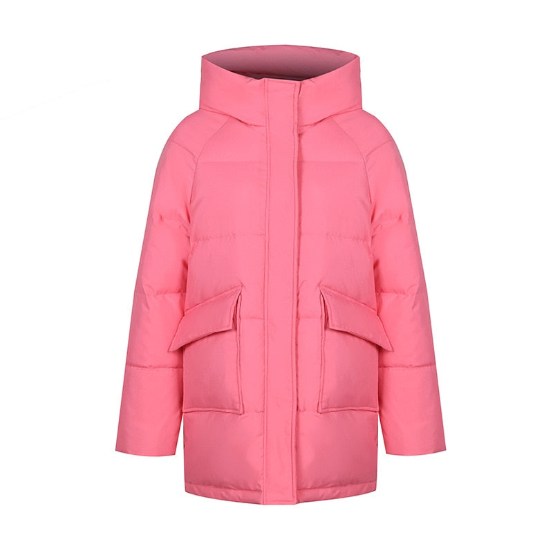 Autumn Winter Thicken Warm Medium Long Chic Parka Women Casual Sweety Solid Color Big Pocket Loose Hooded Coat Jackets Outwear