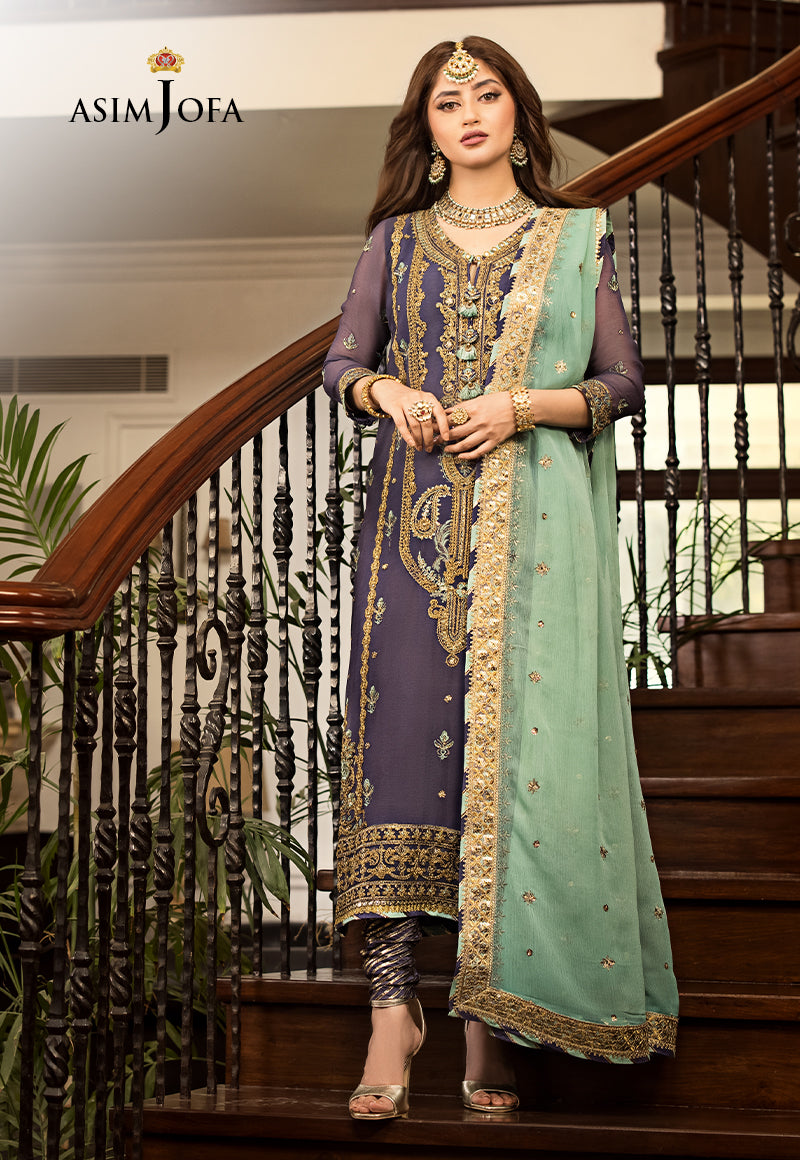 Asim Jofa Chiffon, Dark Grey & Light Green Price in Pakistan – Retail ...