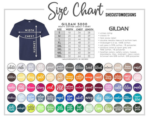 Gildan 5000 T-Shirt Size Chart