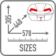 Measurements and dimensions of the givi e46 riviera motorcycle top case