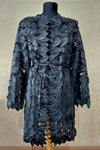 Zamback Leaf Patterned Genuine Leather Long Jacket