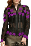 Zamback Genuine Leather Embossed Rose Pattern Short Jacket
