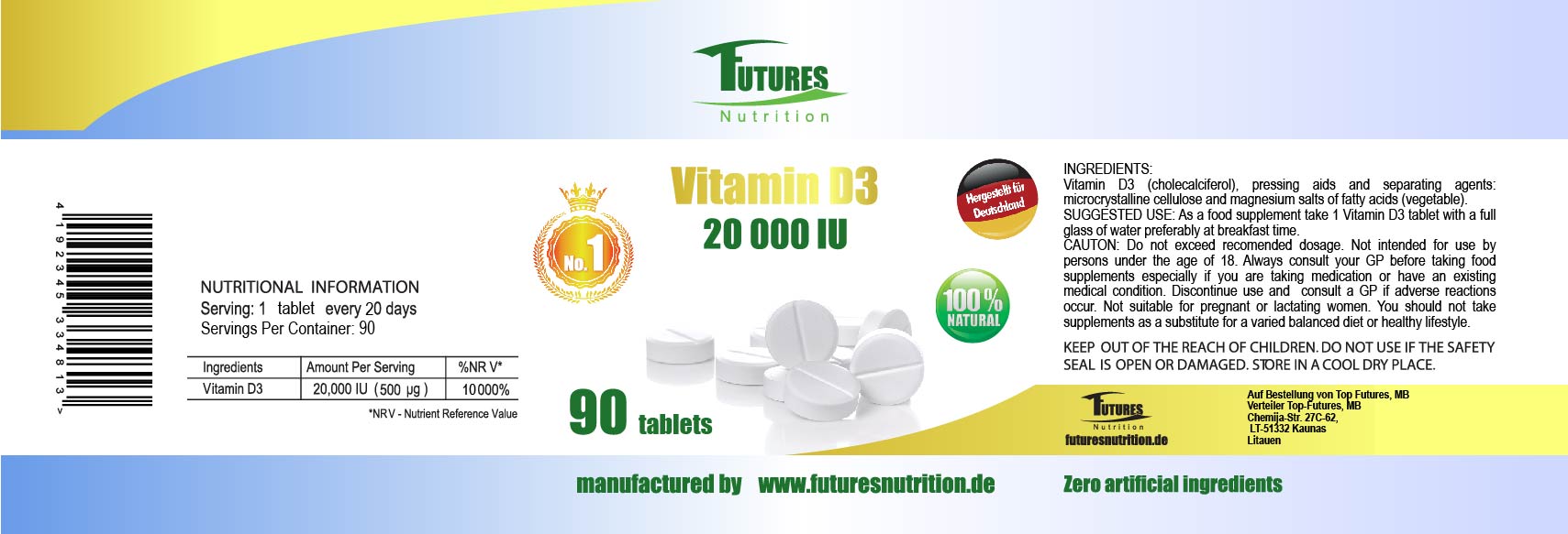 50 x Vitamin D3 20000i.e 4500 tablets