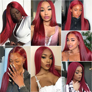 Burgundy 99J Straight Lace Front Wig