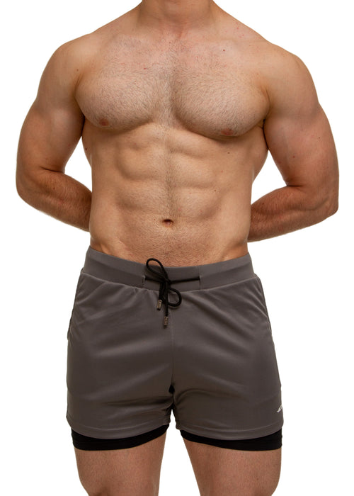 Olive Green Workout Shorts with Compression Pants - Men's