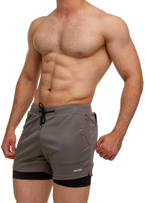 Olive Green Workout Shorts with Compression Pants