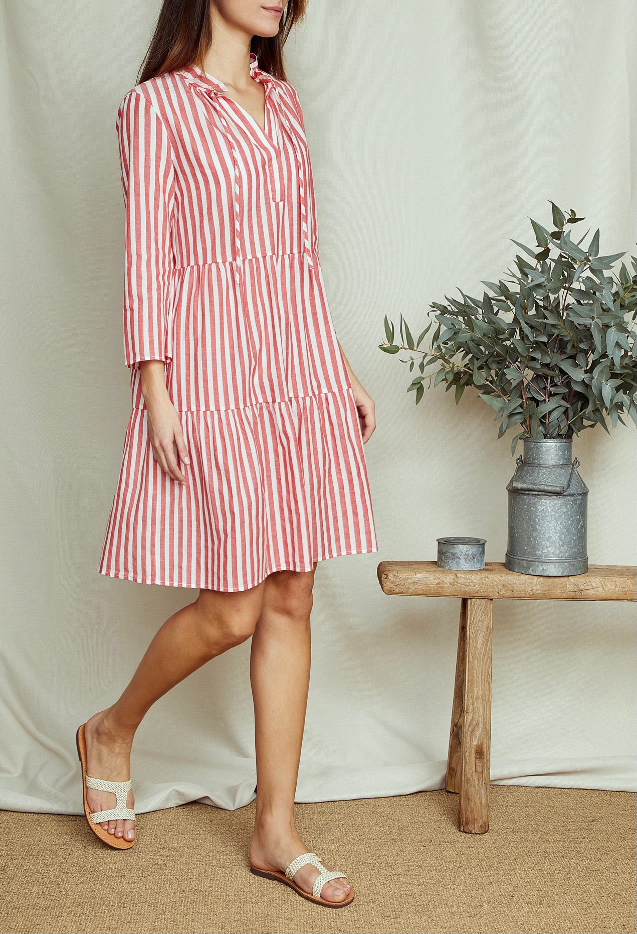 Striped Midi Dress in Red and White Hues
