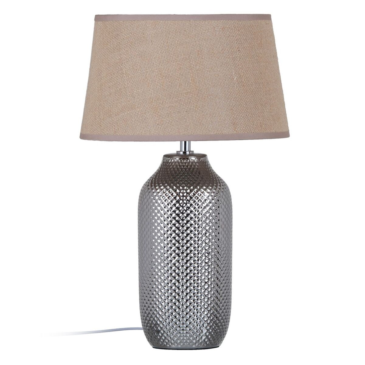 Billede af Bordlampe Beige Sølvfarvet Sækkelærred Keramik 60 W 220 V 240 V 220-240 V 30 x 30 x 48 cm