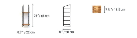Frame - Width 22cm, Height 66cm, Depth 20cm / Shelf - 18.5cm