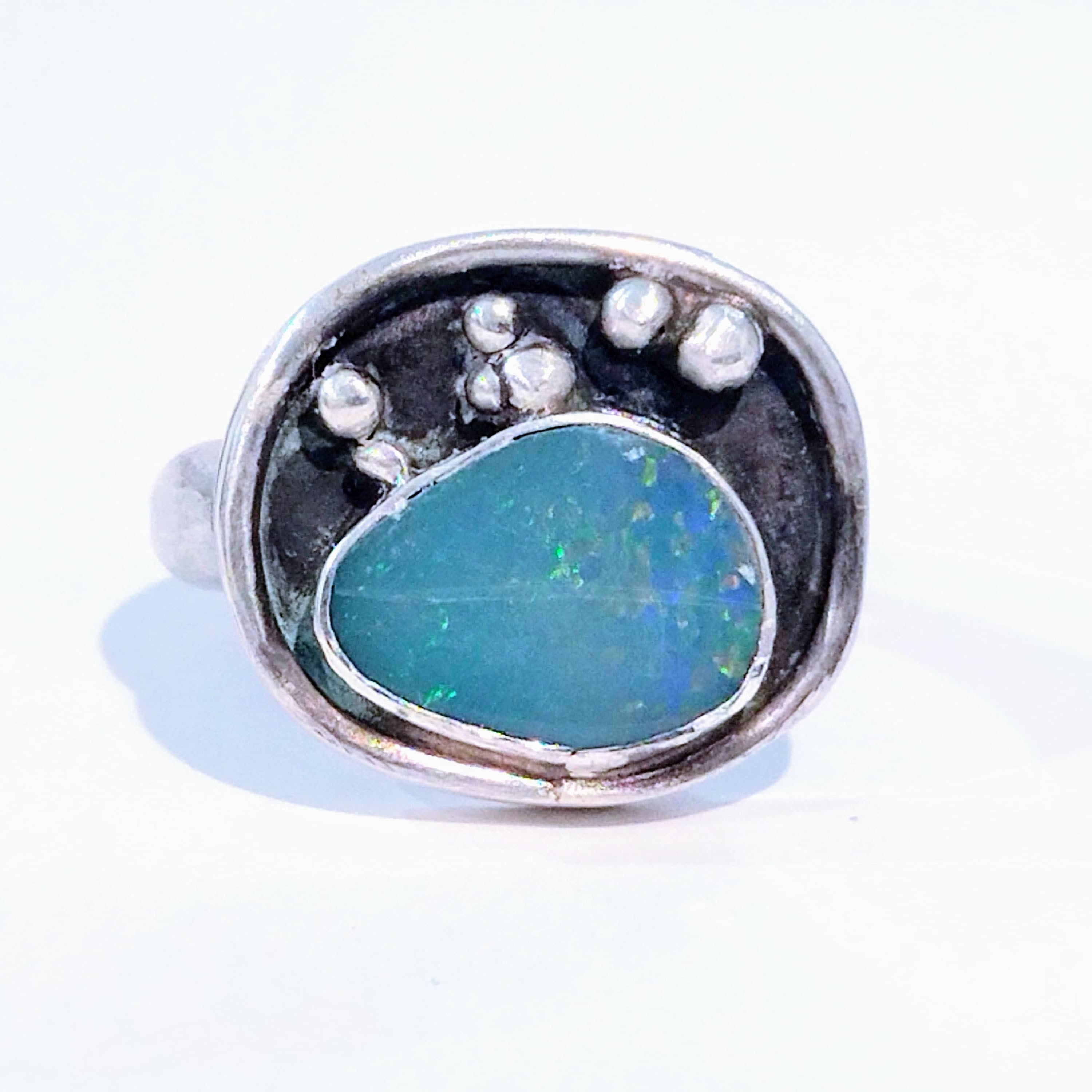JEM-061 Opal Shadow-box Ring Pinky Size 4.5