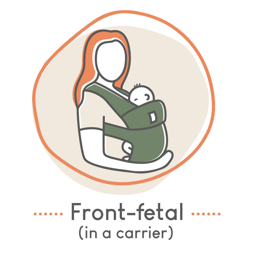 The front-fetal or (frog legged position) is the most natural carrying position for a newborn baby in a baby carrier.