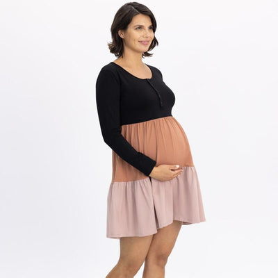 Angel Maternity | Tiered Dress Long Sleeve - Multi-colour