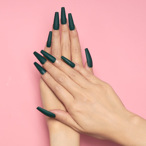 Rule Breaker Press On Nails Long Coffin Green Solid Matte Daily Oomynails
